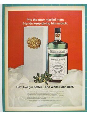 Print Ad Sir Robert Burnett White Satin Gin London Dry Vintage 1960s Cocktail